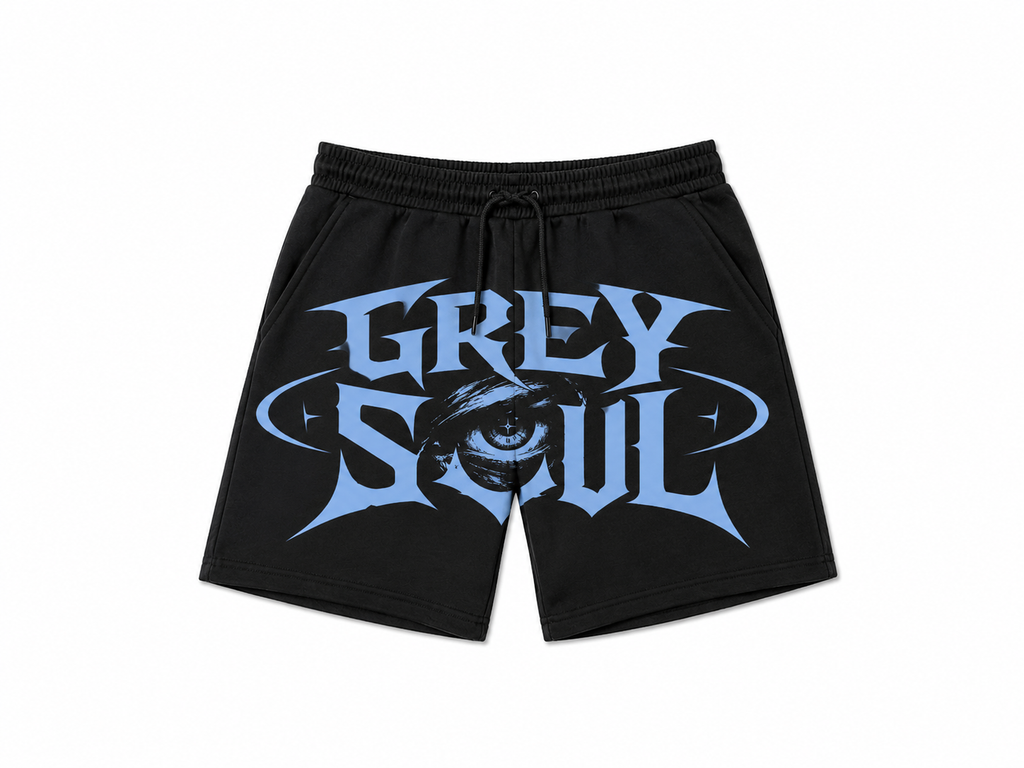 Grey soul eye fleece shorts