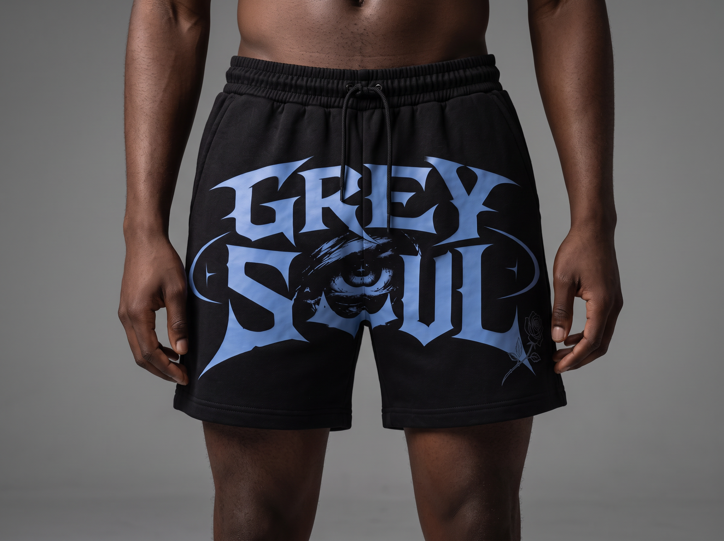 Grey soul eye fleece shorts